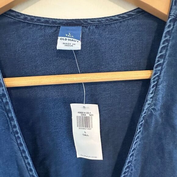 NWT Old Navy Women’s Soft Lyocell Puff Sleeve Jean Mini Wrap Dress Size Large Ta - Picture 3 of 6
